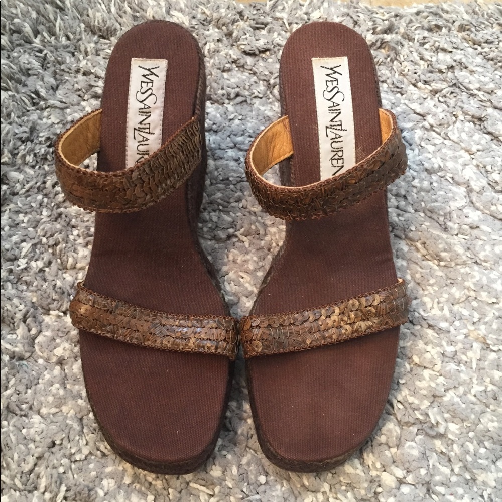 Yves Saint Laurent brown sequin wedge sandals